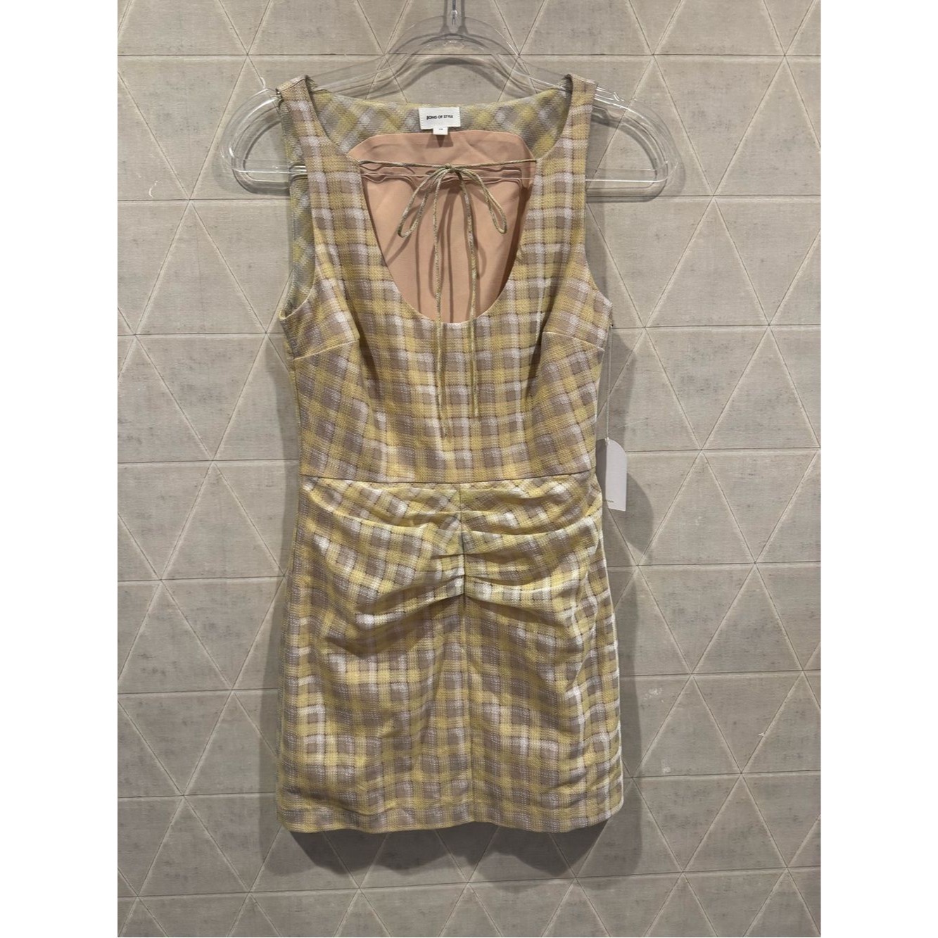 Nwt Revolve Song Of Style Tan, Cream, Yellow Plaid Cut Out Neck Mini Dress Xs — image 3 of 8